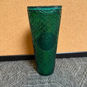 Starbucks Holiday Emerald Green Jeweled Plastic Tumbler Cold Cup 24oz